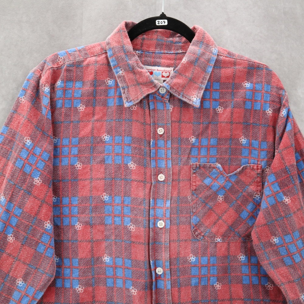 American Sweetheart Red Plaid Flannel Button Up Long Sleeve VTG Western Shirt XL - Picture 3 of 10